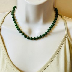 VTG Necklace Nephrite Deep Green Jade Knotted Beads Natural Round Smooth 16″ 6mm