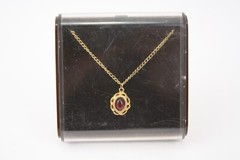 1984 Ronte Beverly Hills 1/2ct Garnet 14k Gold Electroplate Necklace Pendant COA