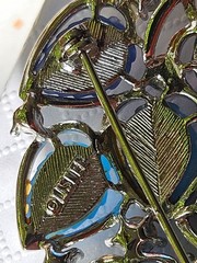 Vintage MCM Lisner Blue Leaf Lucite Rhinestone Brooch Pin Gift for Her STUNNING!