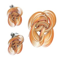 Vintage Retro Quilled Plastic Strip Brooch Clip-on Earrings Set Very Light 1970s