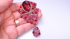 Gorgeous Big Rhinestone Pins Red Pink Signed Blue Green 3pc Pin Lot