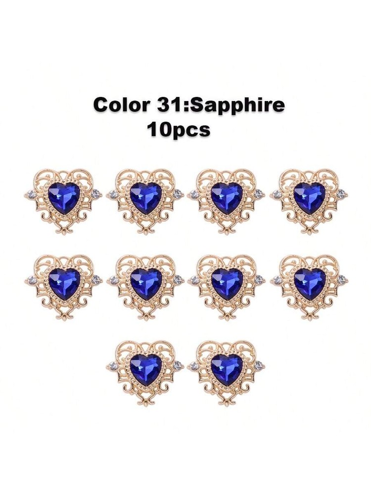 10pcs Dark Blue 10 Heart Pendant Gold Zinc Alloy Rhinestone Baroque Style