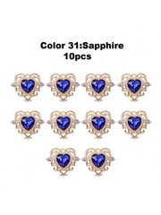 10pcs Dark Blue 10 Heart Pendant Gold Zinc Alloy Rhinestone Baroque Style