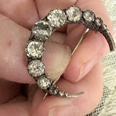 Antique Edwardian Paste Stones Set In Celestial Crescent Moon Brooch Pin