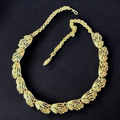 Gold Tone Collar Necklace Vintage Art Deco Revival Statement Link