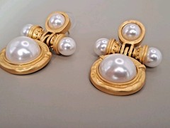 Kovonchy Faux Pearl Mogul Drop Earrings S925 Posts Gold Tone Statement