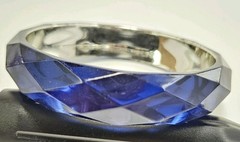 VTG 70s Bangle Bracelet Acrylic Lucite Turquoise Blue Unique Asymmetrical Facete