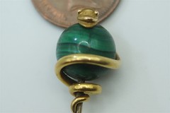ANTIQUE VICTORIAN ENGLISH 15K GOLD MALACHITE COILED SNAKE STICKPIN C1870