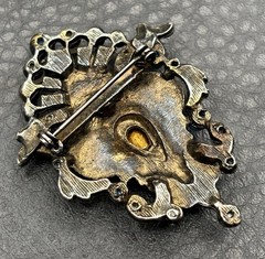 Vintage Etruscan Style Victorian Revival Brooch Faux Turquoise Rhinestone Ornate