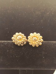 Vintage Japan Gold Tone Cluster Earrings Flower Sunburst Textured Bead Textured