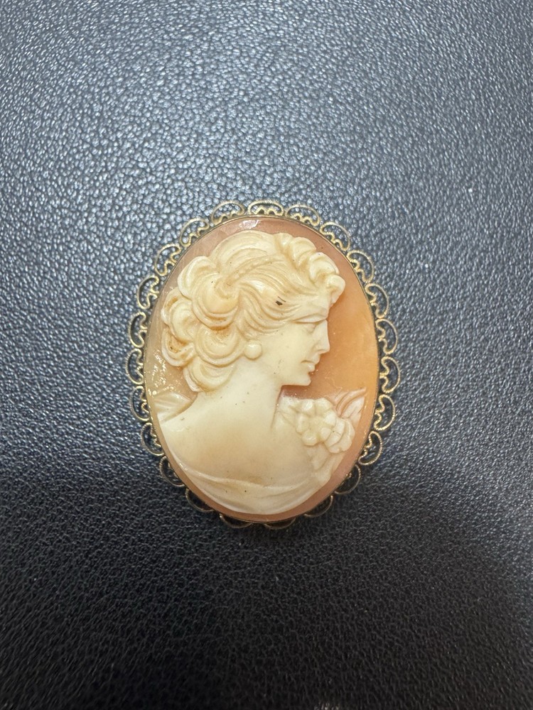 DANECRAFT Vtg 12K GOLD FILLED SHELL CARVED CAMEO PIN PENDANT
