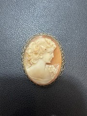 DANECRAFT Vtg 12K GOLD FILLED SHELL CARVED CAMEO PIN PENDANT