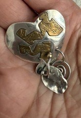 Signed Vintage BOGGIO Sterling Heart pendant with brass accents 6.6g