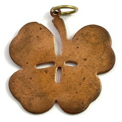 Vintage Lucky Charm Pendant Four Leaf Clover Copper Metal Jewelry Shamrock