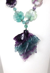 Rare Vintage Chinese Carved Fluorite & Sterling Silver Pendant Necklace