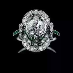 Vintage Art Deco Style Lab Created Diamond 14k White Gold FN Engagement Ring