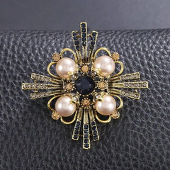 Vintage Zinc Alloy Faux Pearl and Rhinestone Cross Brooch for Women