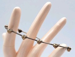 VTG STERLING SILVER & 14K WJ Signed TwoTone Puffy Heart Bar Link Dainty Bracelet
