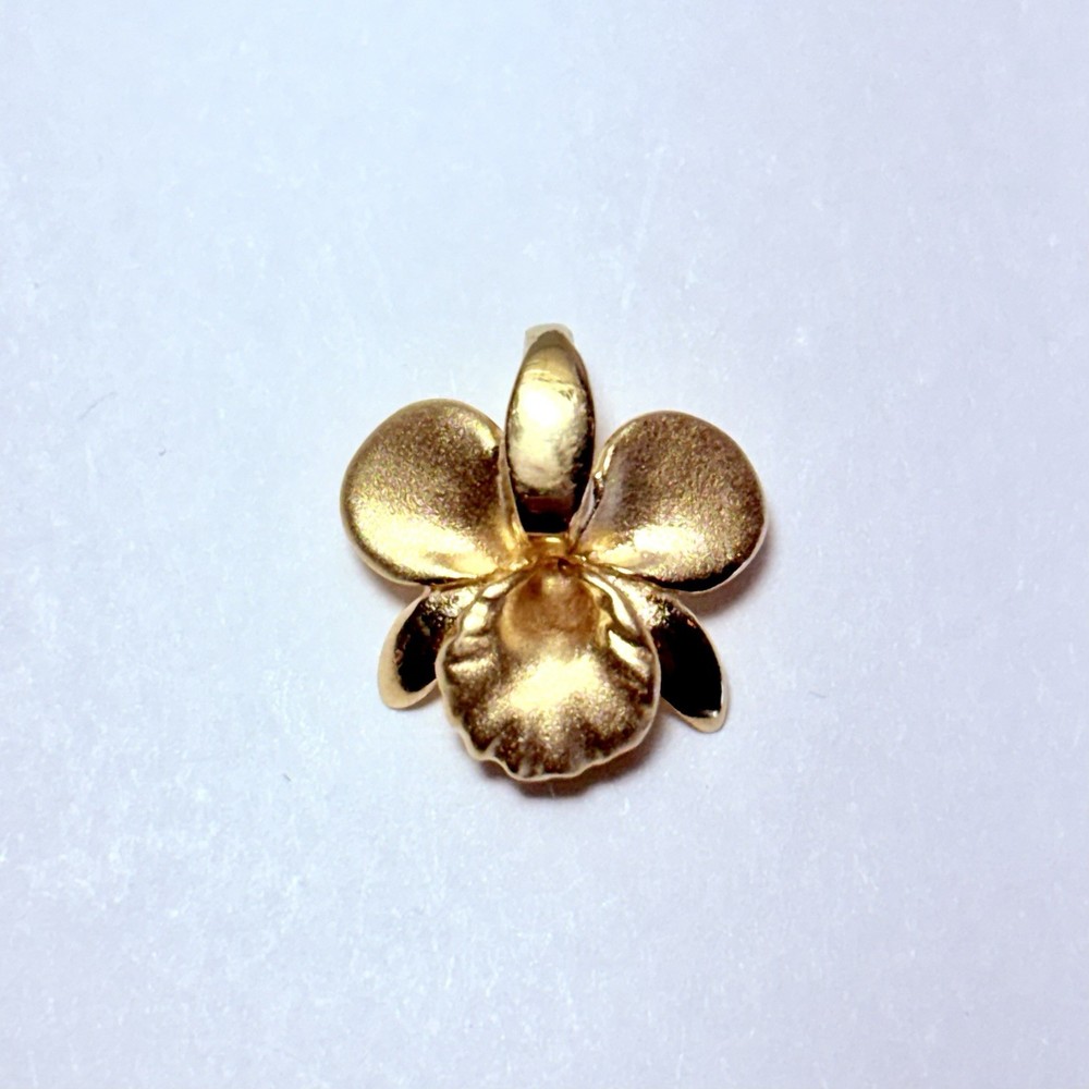 Sultan Hawaii Na Hoku 14K Yellow Gold Orchid Flower 13mm Pendant Charm 1.30g