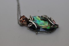 Rose Wrapped Gem Pendant Necklace Sterling Silver