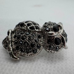 Vintage Black Crystal Owl Brooch Silver Tone Owl Pin Gift for Her