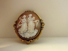 antique shell cameo brouch-2 Women standing. 2-1/2″ by 2-3/4′