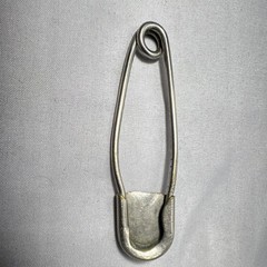 Silver Tone Safety Pin Pin w/ 2 Round Blue Stones 3.5 in Unisex Adults