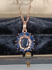 Vintage 1990-s 14 CT Rolled Gold Sapphire Pendant on Chain-Hallmarked 585 RG