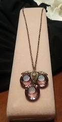 Art Deco Necklace, Purple Paste Glass, Silver & Brass Filigree, 18 Inch Chain