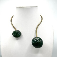 Vtg Modernist Brass & Ceramic Asymmetrical Necklace OOAK Wearable Art Statement
