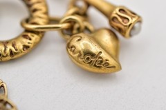 Carolee Vintage Charm Locket Bracelet Antiqued Gold Pink Floral Signed 80s BinBR