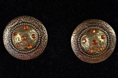 Vintage 1980s Orange Rhinestone Dome Statement Clip On Earrings Runway