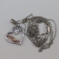 Open Heart MOM Pendant Necklace with Gemstones Sterling Silver
