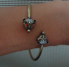 56MM Brass Fox Heads Women Open Bangle Vintage Cuff Bracelet Gift for Her