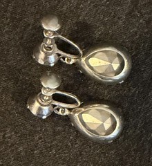 Vintage Faceted Aurora Borealis Crystal Pear Drop Dangle Earrings Screwback