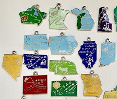 Vintage WELLS Sterling Silver Cloisonné Enamel USA State MOTTO Map Charms