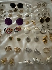 Lot of 50 Pair Vintage Costume Clip On Earrings Various Sizes & Shapes