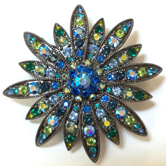 4 piece Joan Rivers Swarovski Crystals & Enamel Blue Flowers Brooch earrings pin