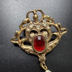 Vtg Victorian Reproduction Costume PIN BROOCH ~ CABOCHON GLASS FAUX PEARL