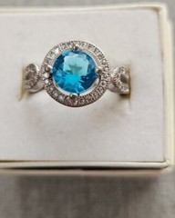 STERLING 925 BLUE ZIRCON? CZ? TOPAZ? HALO RING SIZE 7