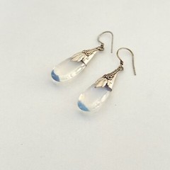 Vintage Sterling Silver Opaline Glass Dangle Earrings