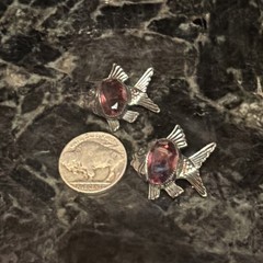 PAIR (2) Vntg DANECRAFT STERLING & Faceted Amethyst Fish Brooches 1” NICE EUC