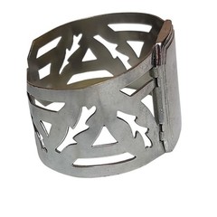 Vintage Silver Tone Hinged Clamper Cuff Bracelet Cutout Leaf Design Small 5.5