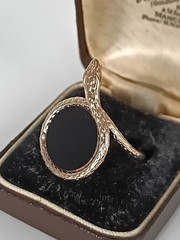 Vintage 1990-s 14 Ct Rolled Gold Black Onyx Ring Size UK O US 7 – Hallmarked!