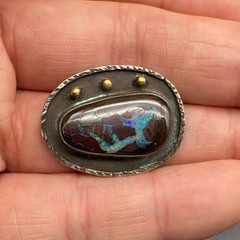 Vintage Modernist Boulder Opal Silver Pendant