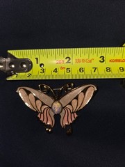 Vintage Gold Tone Butterfly Brooch Pink Enamel Faux Opal Cabochon Pin 2.5”