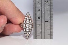 Vintage Circa 1950s 9k Gold Estate Natural Rose Cut Diamond Navette Ring