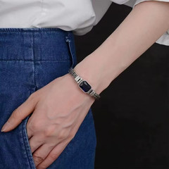 S925 Sterling Silver Couple Style Hand-Knitted Bracelet Old Vintage Stone Men