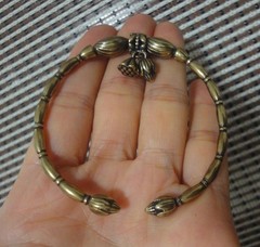 Vintage Knick Knacks Solid Brass Lotus Flower and Seed Dangle Bracelet Bangle