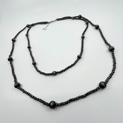 Vintage Southwestern Style Long Hematite Gray Beaded Strand Necklace Classic